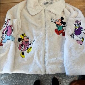 Disney Cream Faux Fur Jacket with Cartoon Characters